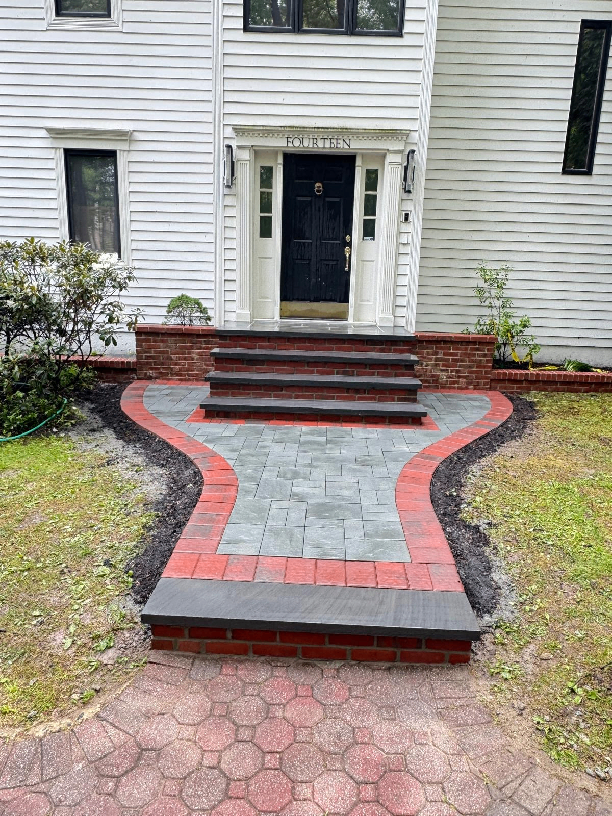 Front Entry Steps With Red Border — Prestige Home Construction, Middlesex County, NJ