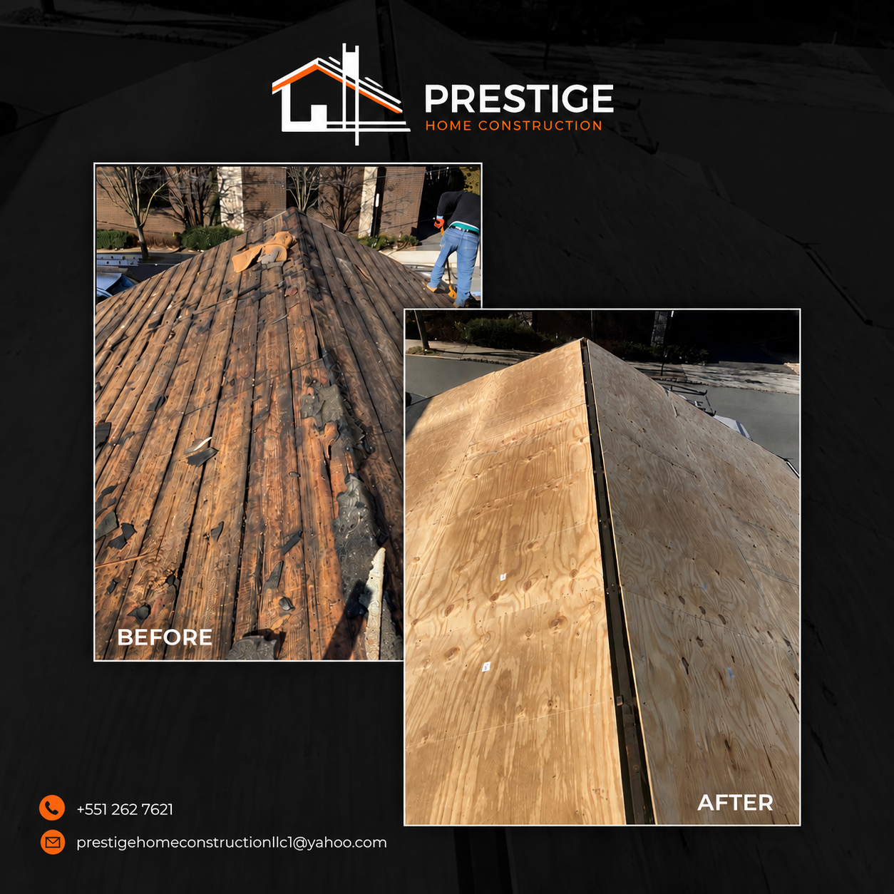 Ridge Tear-Off to Fresh Decking before and after — Prestige Home Construction, Mercer County, NJ
