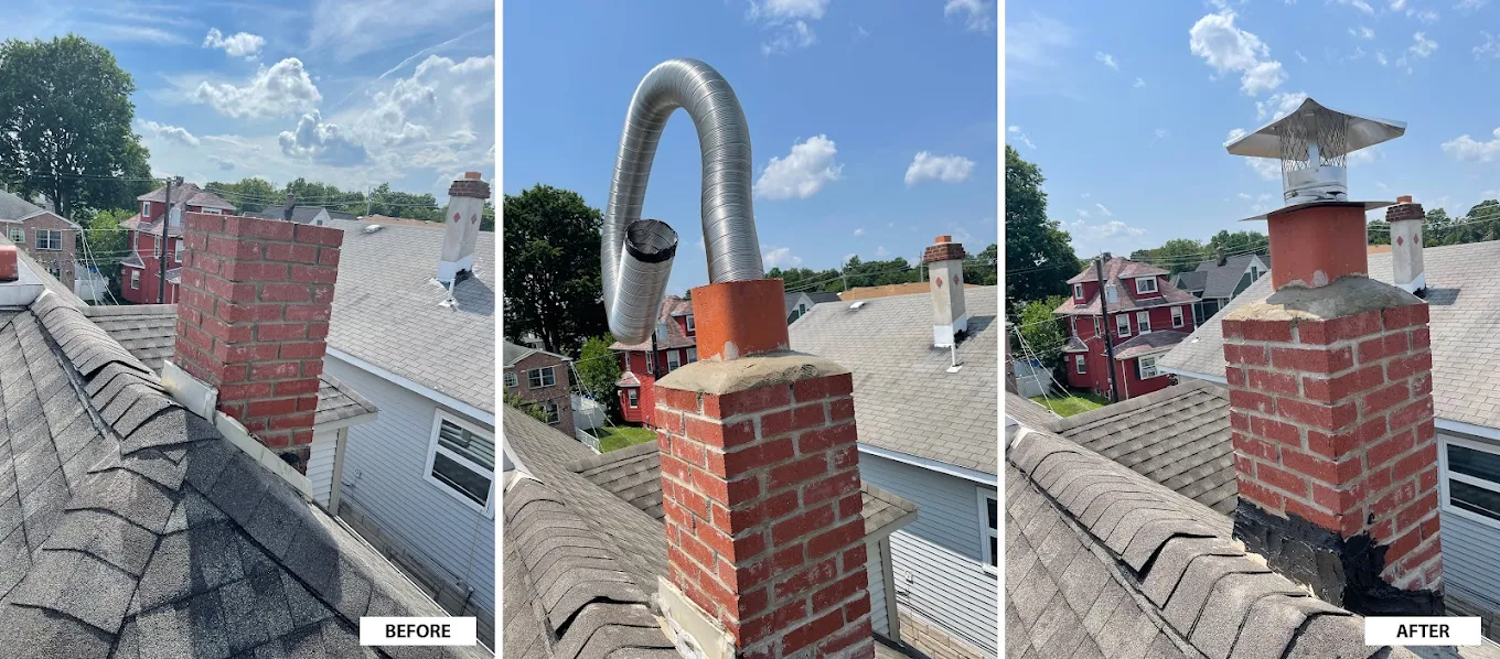 Chimney Rebuild & Stainless Liner before and after project photo
