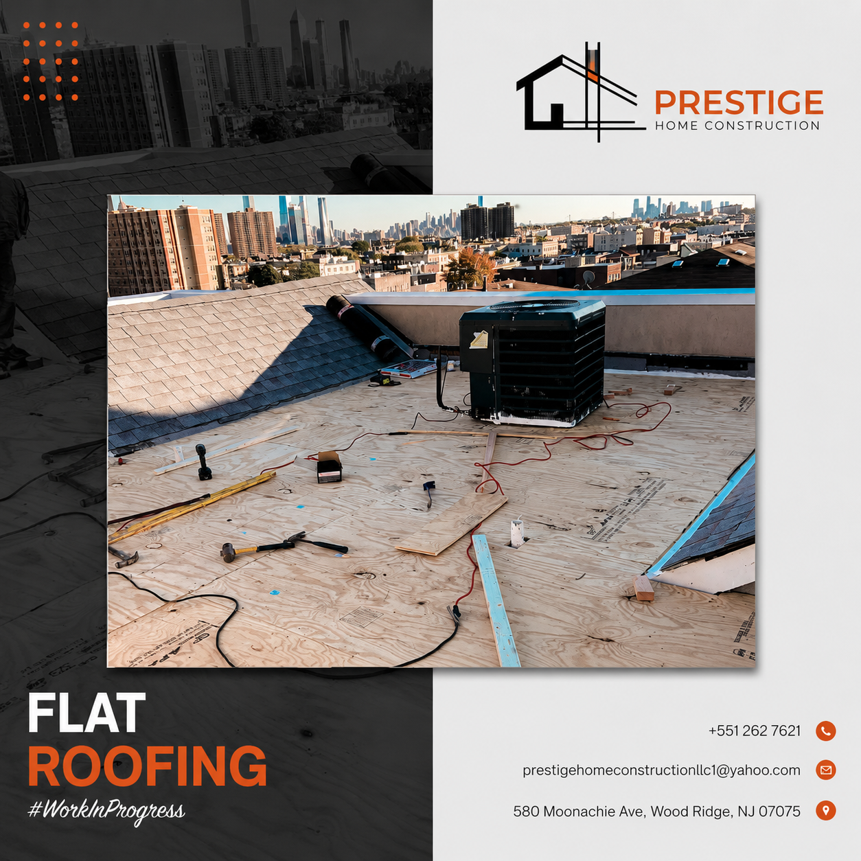 Flat Roofing In Progress — Prestige Home Construction, Hudson County, NJ