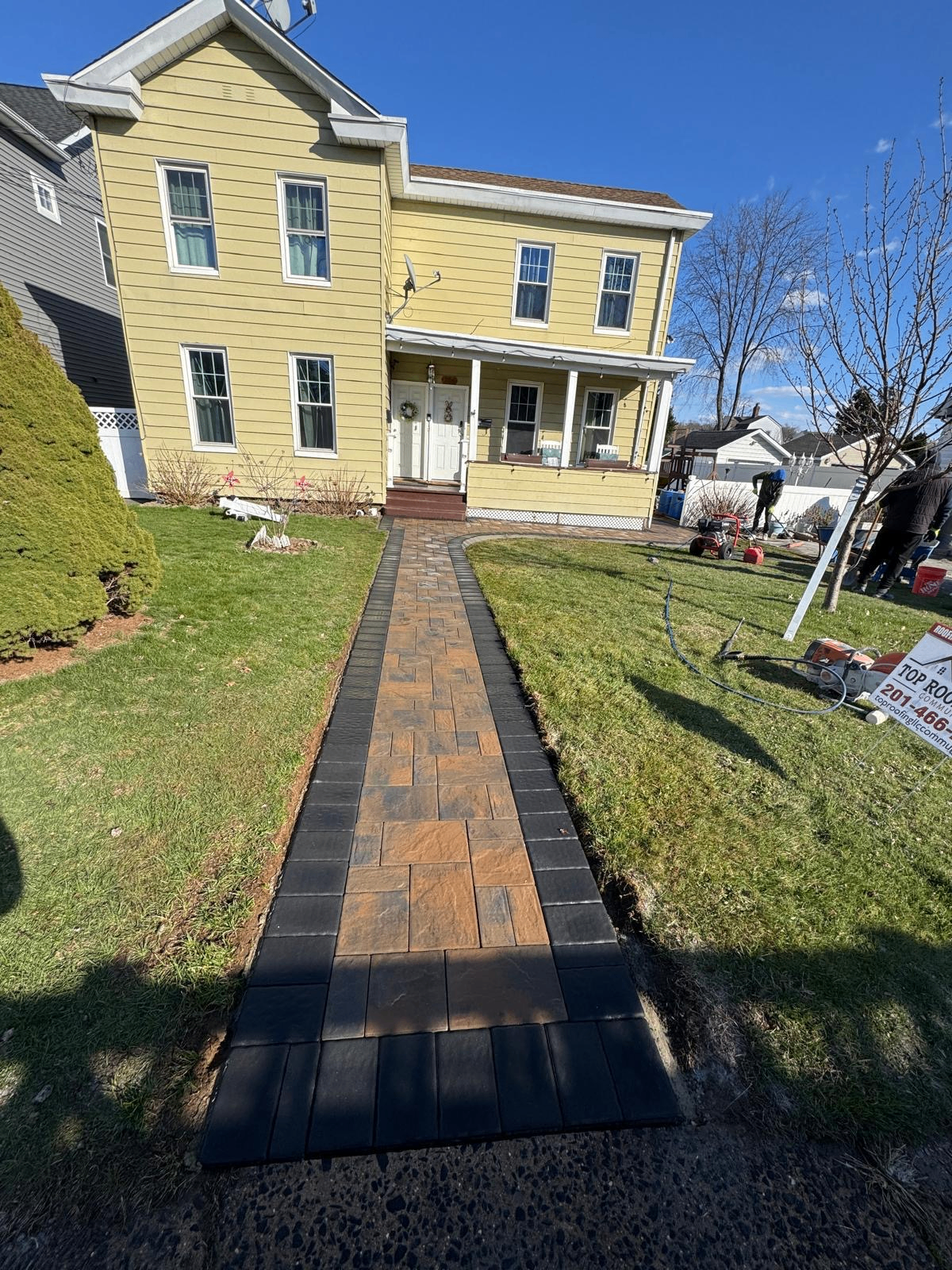 Front Walkway With Charcoal Border — Prestige Home Construction, Bergen County, NJ