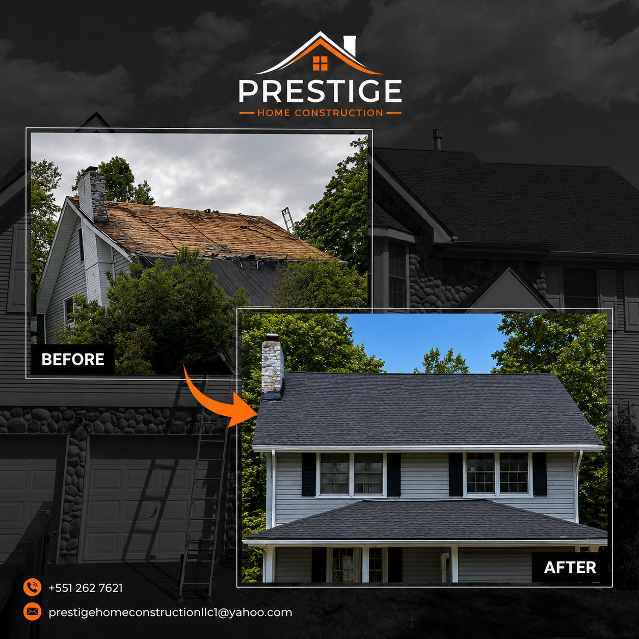 Full Roof Replacement before and after project photo